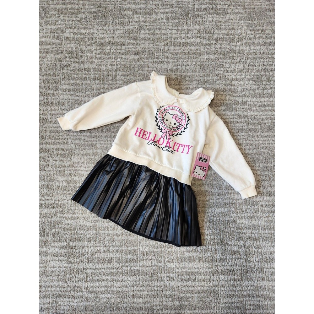 Hello Kitty Girl's Long Sleeve Collar Dress pleated Faux Leather size 5T NWT